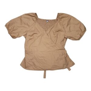 Old Navy Tan Wrap Puff Sleeve Blouse